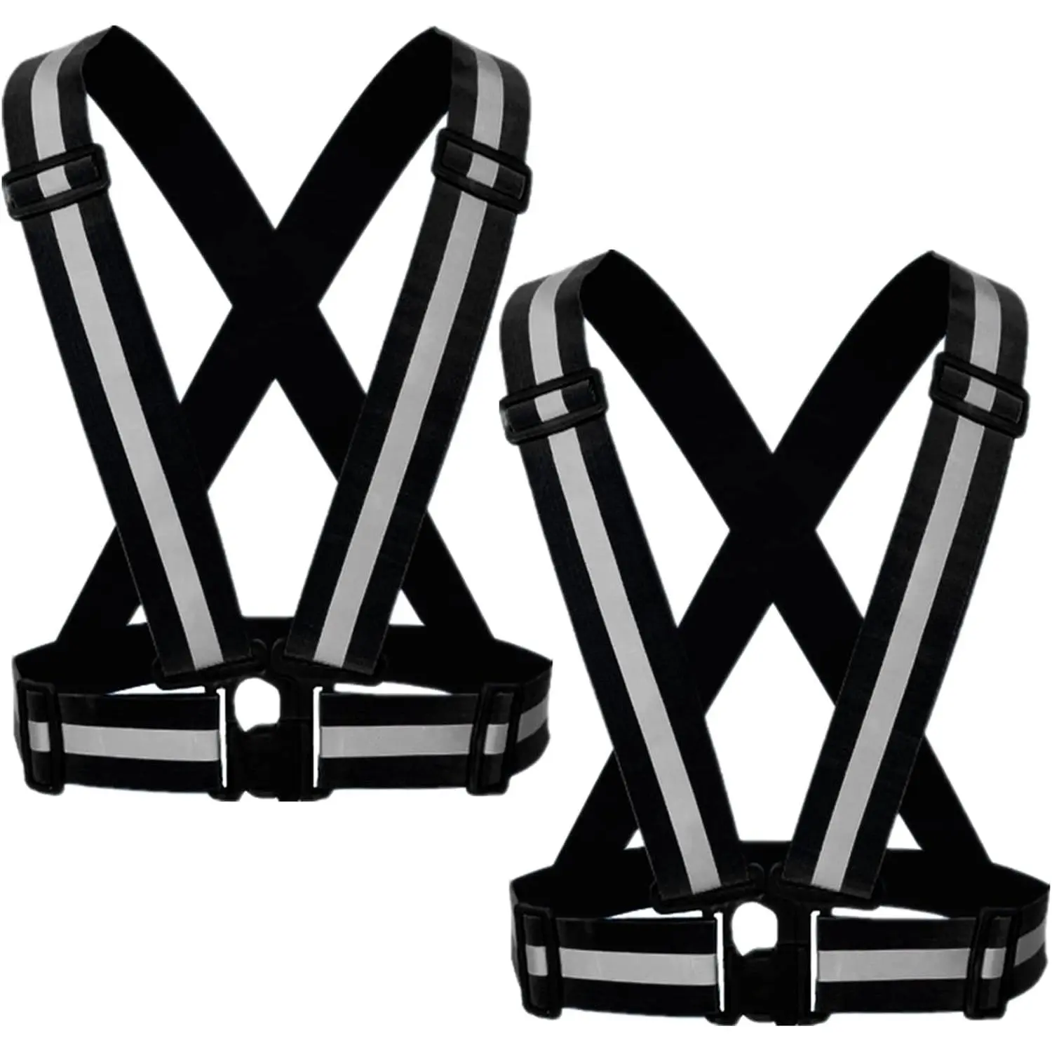 Unisex Plus Size Reflective Strap Safety Vest Gear - 2-10 Pack, Adjustable Fit Nylon Fabric, High Visible Night Running Gear for Men Women, Cold Wash Compatible, Elastic Straps, Hiking, Female, Lightweight, Jogging, Synthetic