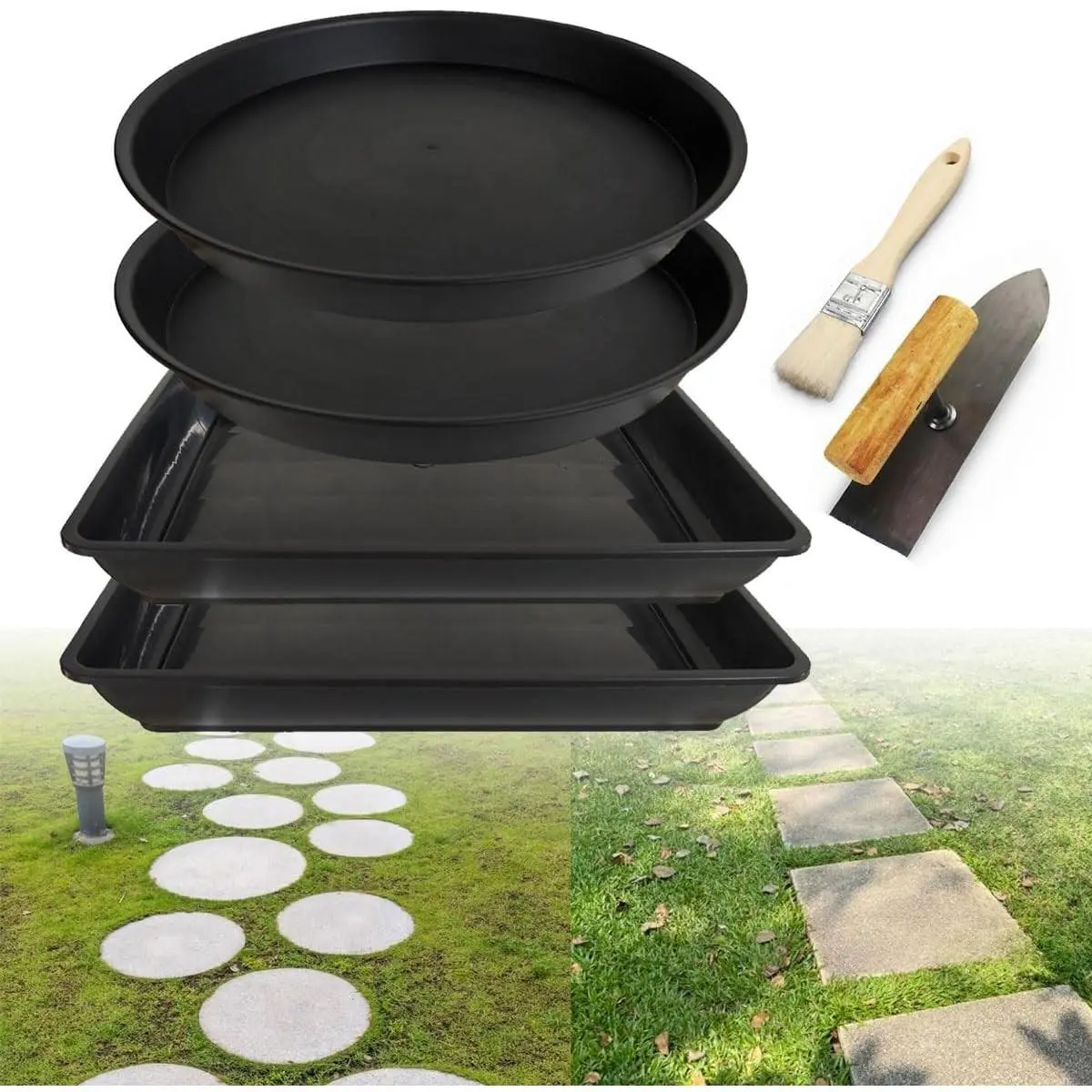 Round Stepping Stone Molds, 4 Size Cement Paver Molds for Concrete 12.7'' 13.2'' Plastic Brick Concrete Molds and Forms for Walkways Garden Pavement