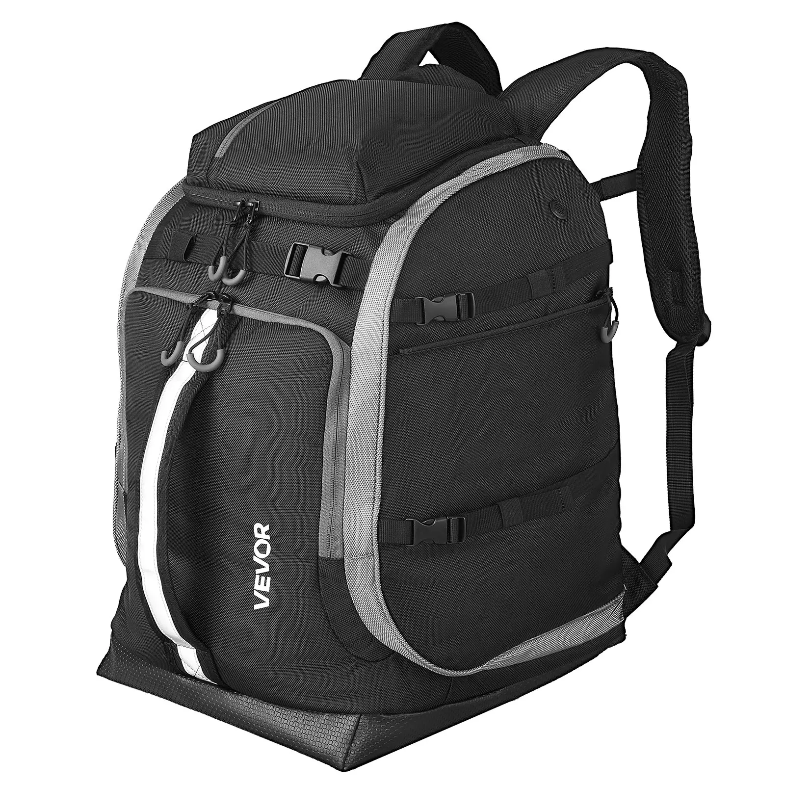VEVOR 65L Ski Boot Travel Backpack for Men - Waterproof Exterior Bottom, Durable 1680D Oxford, Easy Access, Multiple Pockets, Padded Back, Standing Mat, Holds Skis, Snowboard, Helmet, Goggles, Gloves, Accessories (Black)