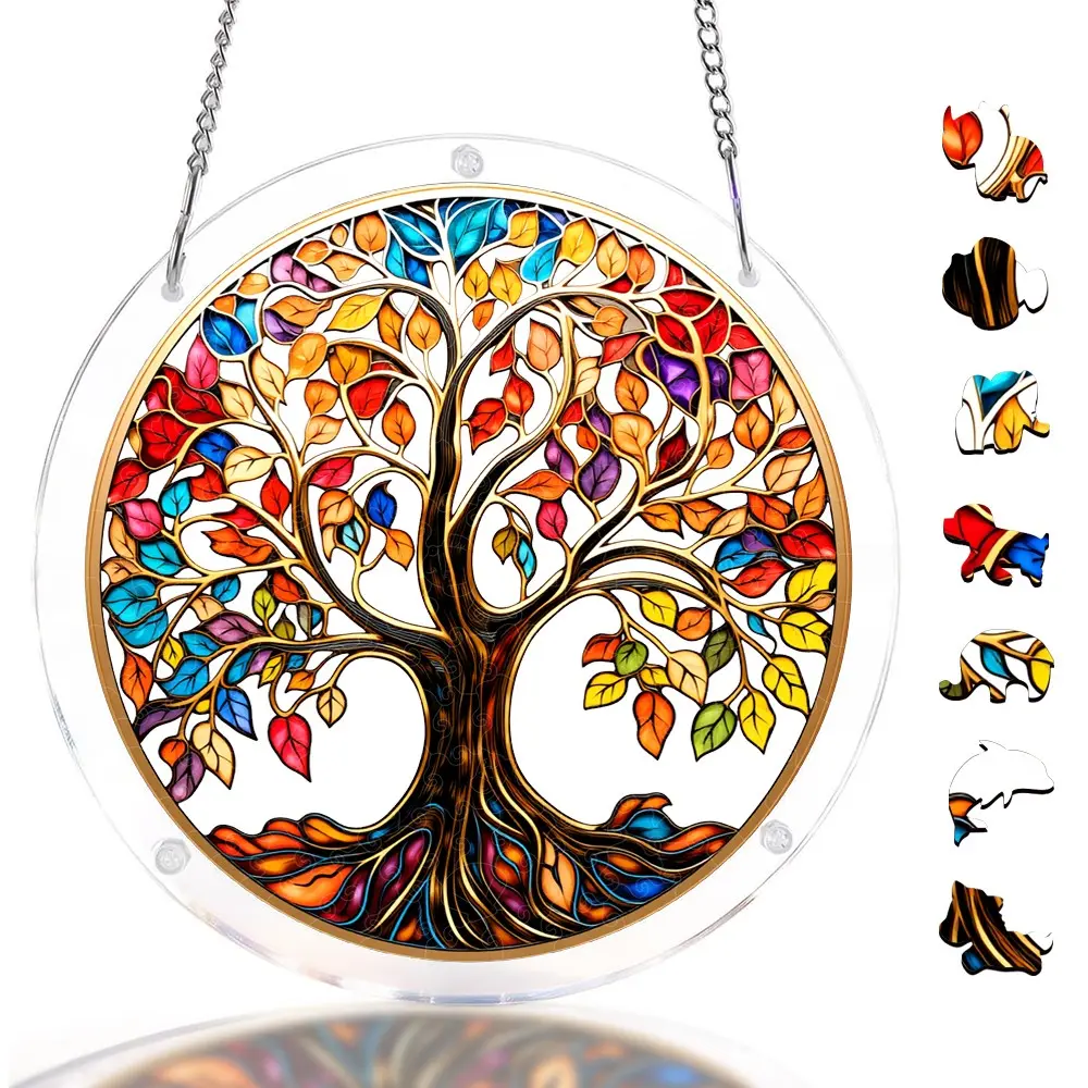 Life Tree Acrylic Puzzle Suncatcher, DIY Sun Catcher Window Hanging, Art Toy for Home or Garden Decor, Acrylic Jigsaw Puzzle