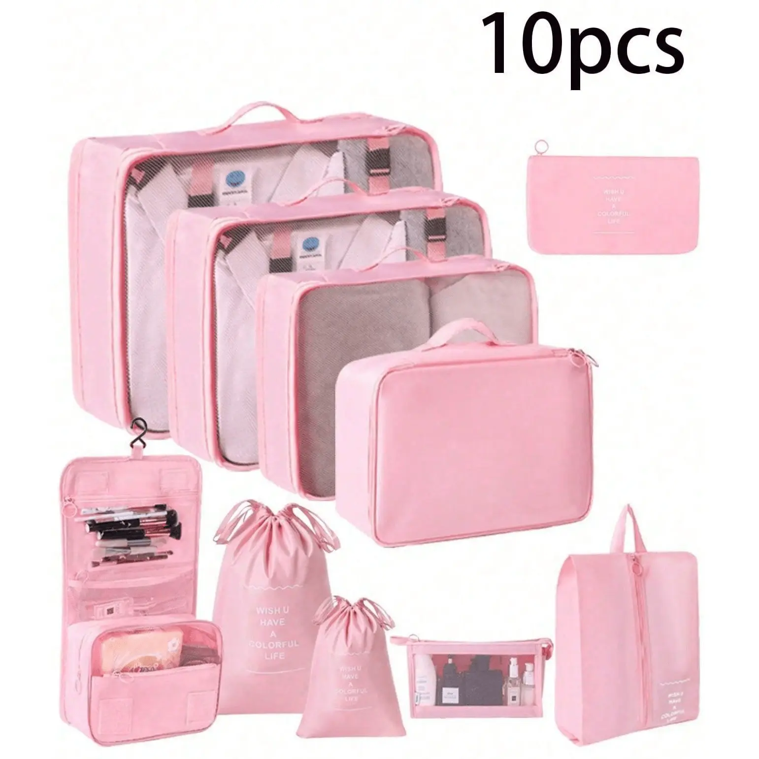 10-Pack Practical Multi-Compartment Waterproof Travel Luggage Organizer Storage Bags with Zippers, Packing Cubes for Clothes, Shoes, Cosmetics, Travel Essentials for Vacation & Back To School