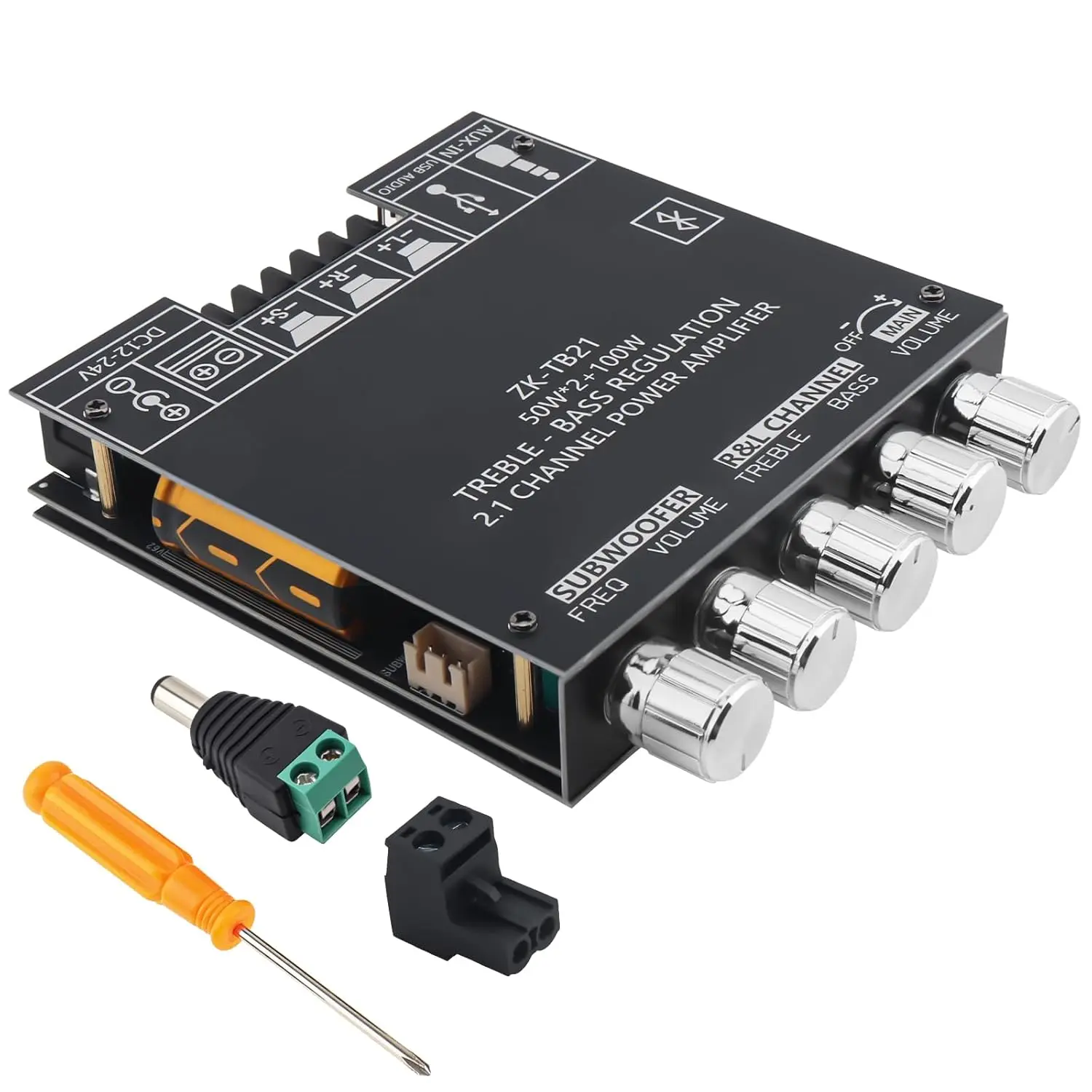 ZK-TB21 Bluetooth Amplifier Board,50W+50W+100W 2.1 Channel Subwoofer Amp Board with Treble and Bass Control,Dual TPA3116D2 Chips Bluetooth5.0 and AUX Inputs,Stereo Digital AMP for DIY Home Speakers