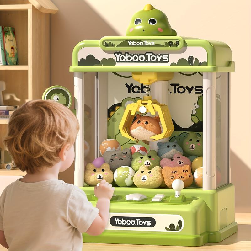 Dinosaur Claw Machine with Sound, Arcade Vending Machine, Grabber Prize Dispenser with 10 Plush & 10 Balls, Party Favors for Home Parties & Birthday Gifts Ages 3–9