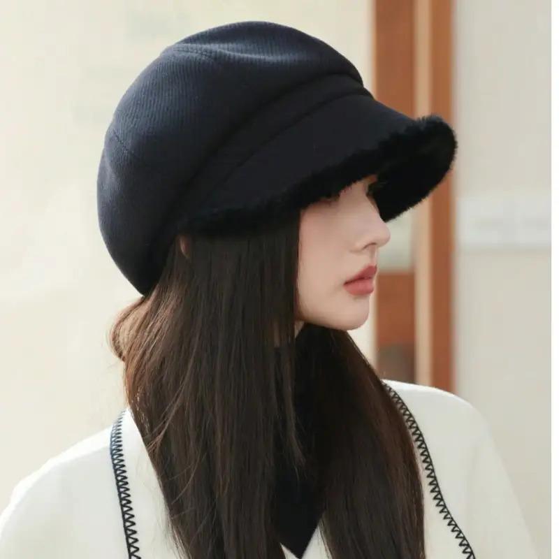 Women'S Elegant Korean Beret Hat - Non-Stretchy Structured Fit, Lightweight Warm Winter Cap for Everyday & Formal Outfits - Chic Cold Weather Accessory for Women, Cute Hats, Seasonal Fashion, Classic Design, Durable Construction, Stylish Headwear, Fashion