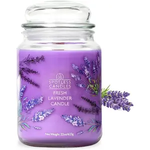 Lavender Candle 22oz: 130 Hours Burn Time, Large Jar Candle with Wooden Wick in a Decorated Jar with a Luxury Gift Box and Protective Shipper by Spotles Candles