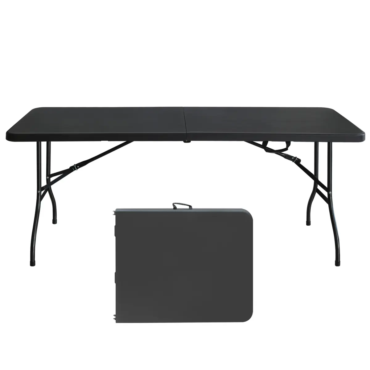 Aobtkel6ft Folding Table, Portable Plastic Table for Camping, Picnics, Parties, High Load Bearing Foldable Table Black
