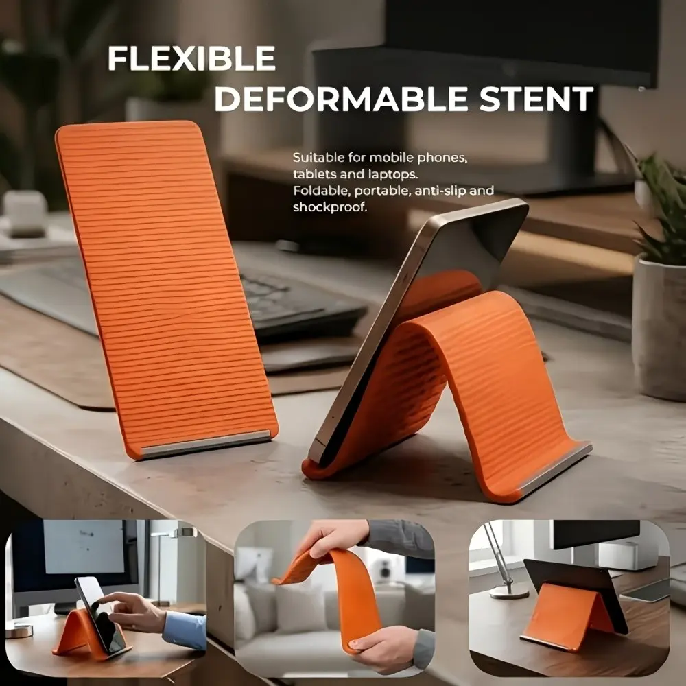 Foldable Stand with Aluminum Plate and Silicone, Flexible Support and Bending Function, Multi-Use Compatible with Phone, Tablet, Laptop