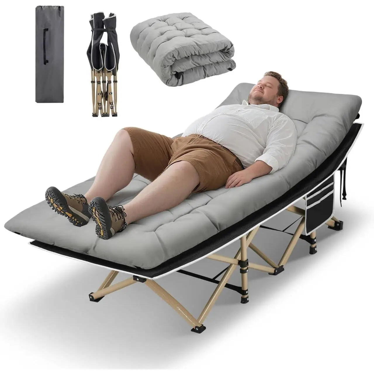 Camping Cot, Portable Camping Cot  Adult, 28" Wide Sleeping Cot Max Load 600LBS with Thick Mattress and Carry Bag, Portable Camping Bed  Outdoor Camping/Office, Home Nap