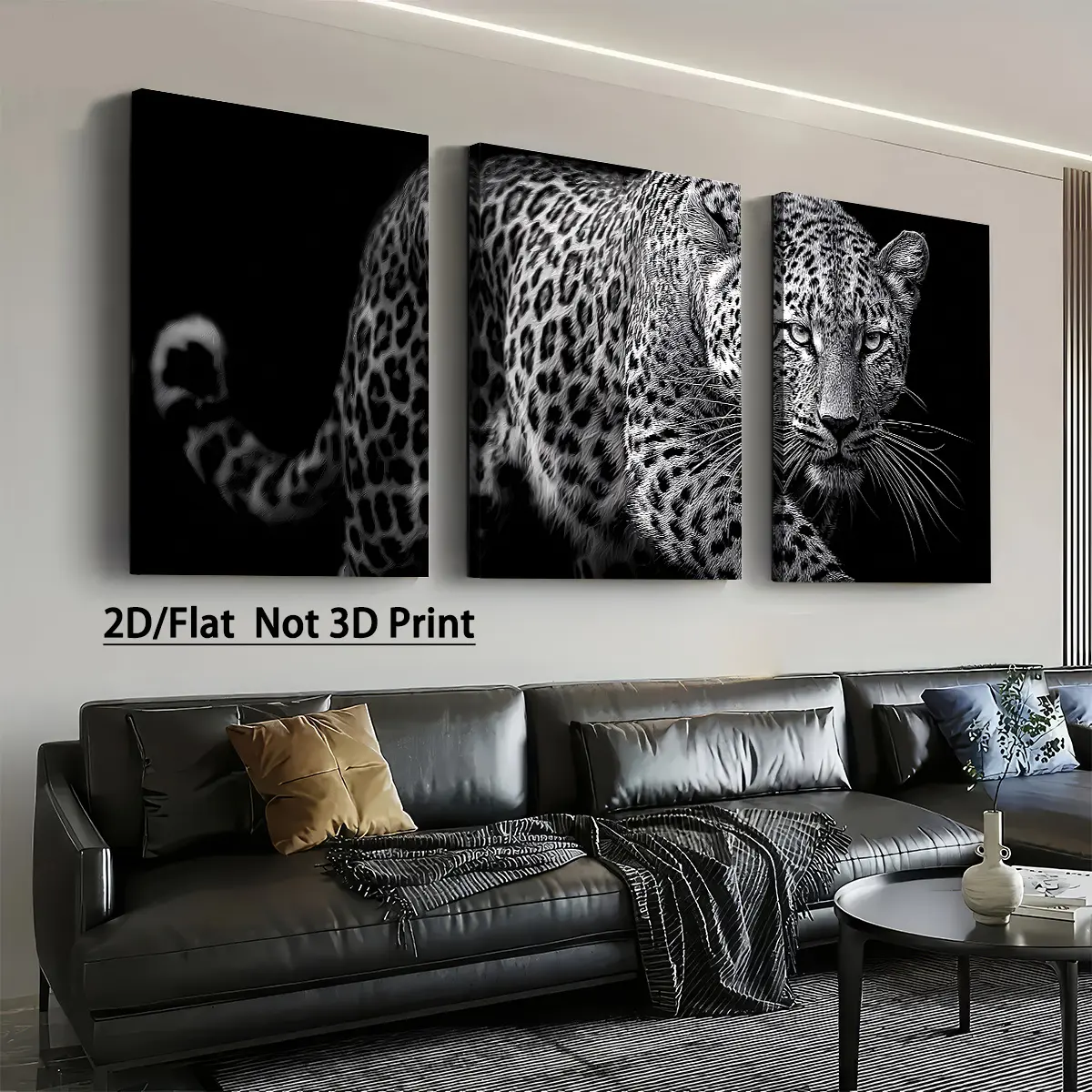 [2D Flat Print] Black and White Animal Modern Art, Halloween/Christmas, Framed Canvas Painting and Poster, Ready to Hang, Home Decoration, Wall Art, Room Decoration, High-Definition Print, Holiday Gift, Living Room, Bedroom, Dining Room, Office Decoration
