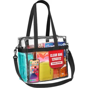 Handy Laundry Clear Bag 12x6x12 Stadium Approved Transparent Tote with Zippered Top & Shoulder Straps Work, Sports, Concerts