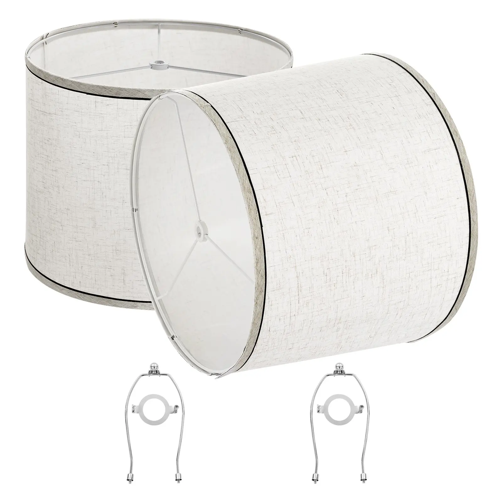 VEVOR 2-Piece Medium Size Replacement Lamp Shades with Harp, 11 in Top x 13 in Bottom x 10 in High Spider Fitter, Light Linen with Black Edge for Table & Floor Lamps
