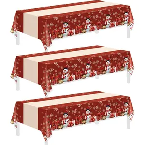 3 Pack Christmas Tablecloths,Disposable Plastic Tablecloths 54" x 108" Christmas Decorations,Xmas Snowman Table Cloths for Party Supplies,Plastic Table Covers for Home,Dinner,Indoor or Outside