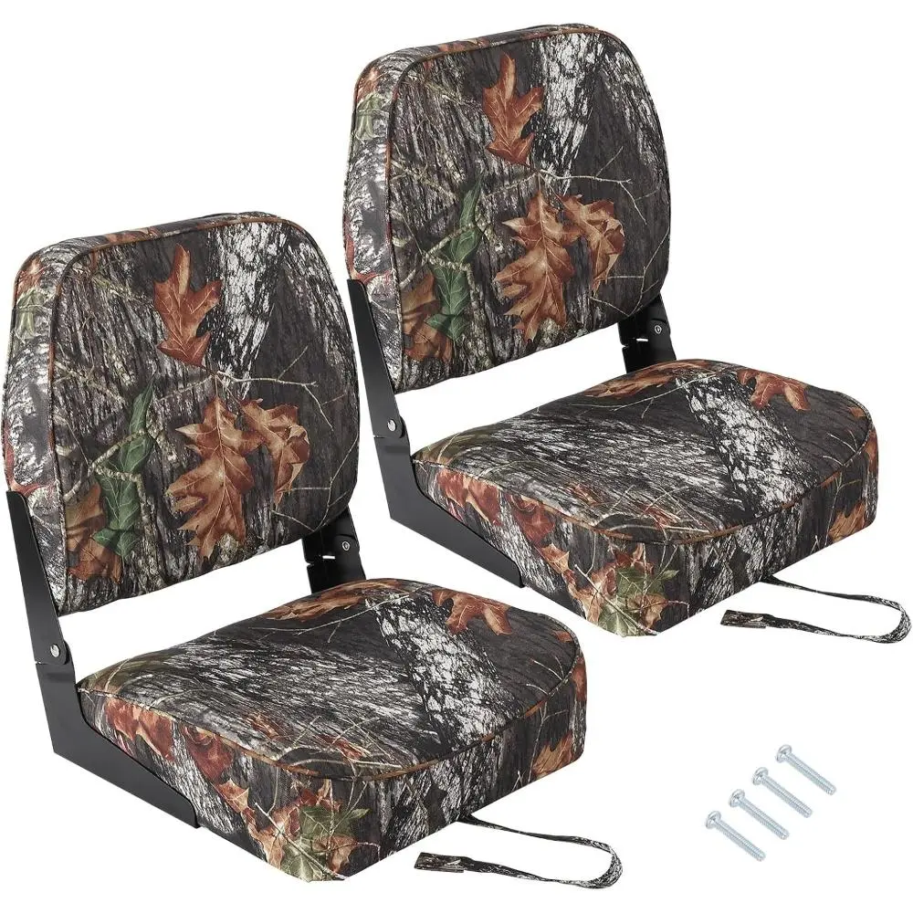 2 Pack Boat Seats, Low Back Folding Boat Seats - Fishing Boat Chairs with Thick Sponge Padding, Hinge & Fold-Down Design for Speedboat, Canoe, Sightseeing Boats, Camo