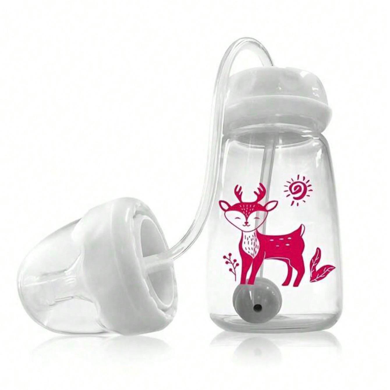 150ml Baby Bottle, 1 Box Hands Free Baby Feeding Bottle with Straws and Silicone Pacifier, Cute Baby Bottle for Breastfeeding, Newborn Baby Essentials Accessories