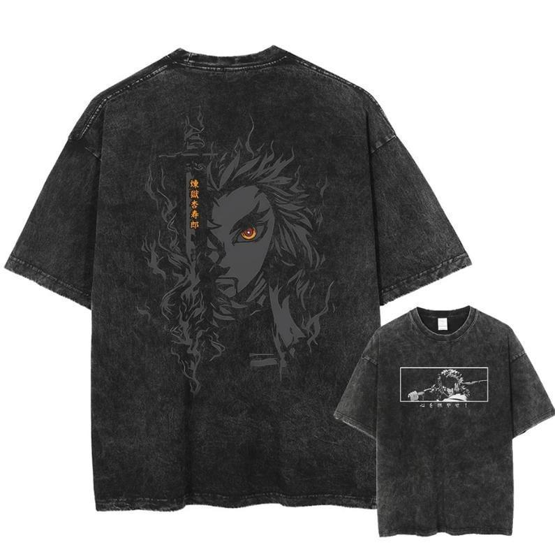 Rengoku Demon Slayer Vintage Oversize Anime Manga Washed Heavyweight Cotton T-shirt, Graphic Tee, Shirt for Anime Lovers, Anime Fan Merch, Mens Outfits