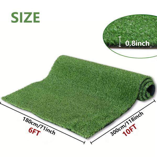 6x10 FT Artificial Grass Turf, 15mm Realistic Fake Grass Carpet with Drainage Holes, Durable Synthetic Lawn Rug for Dogs, Patio & Indoor Play