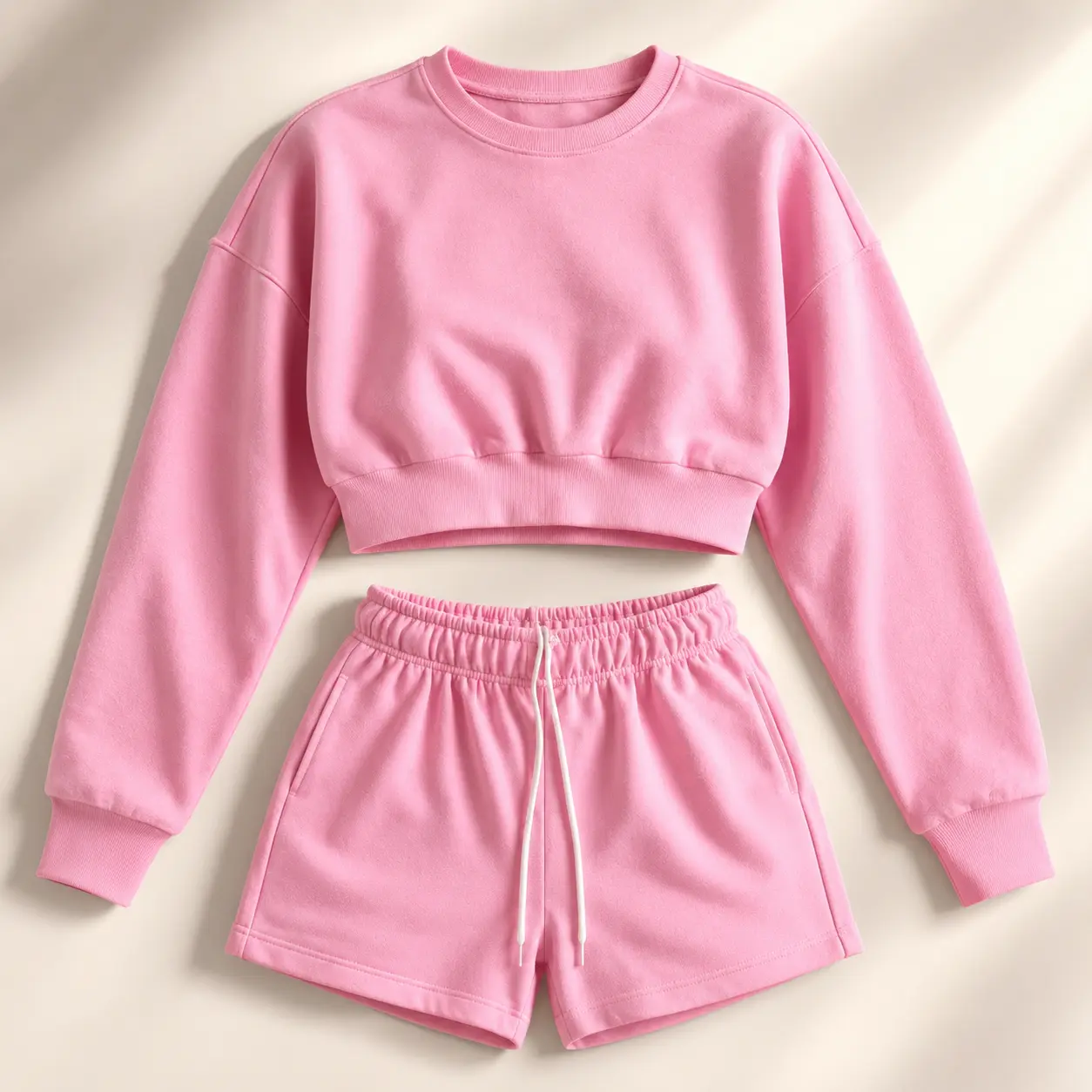 Women's 2 Piece Set, Solid Fleece Blend Oversized Cropped Sweatshirt and Shorts with Adjustable Drawstring for Gym Jogging & Lounging, Woman 2 Piece Set, Women's Clothing   Best gift