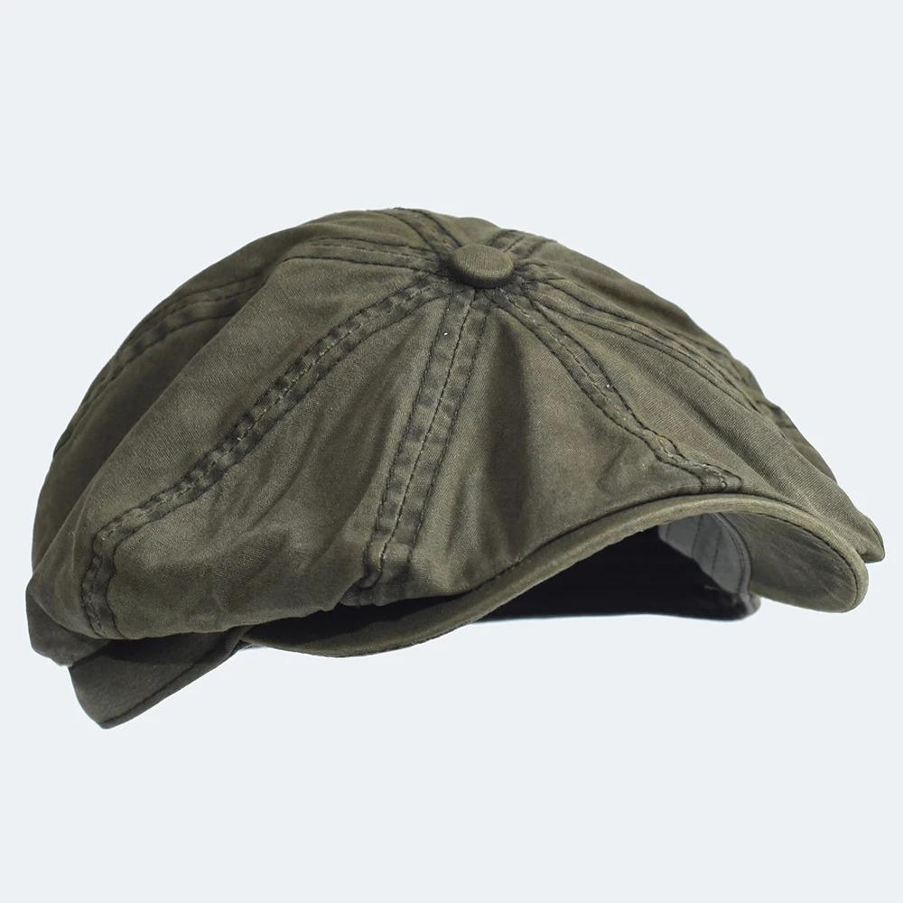 Washed Cotton Newsboy Cap Peaky Octagonal Hat Vintage Casual Cap Solid Berets Visor Gatsby Flat Ivy Hat