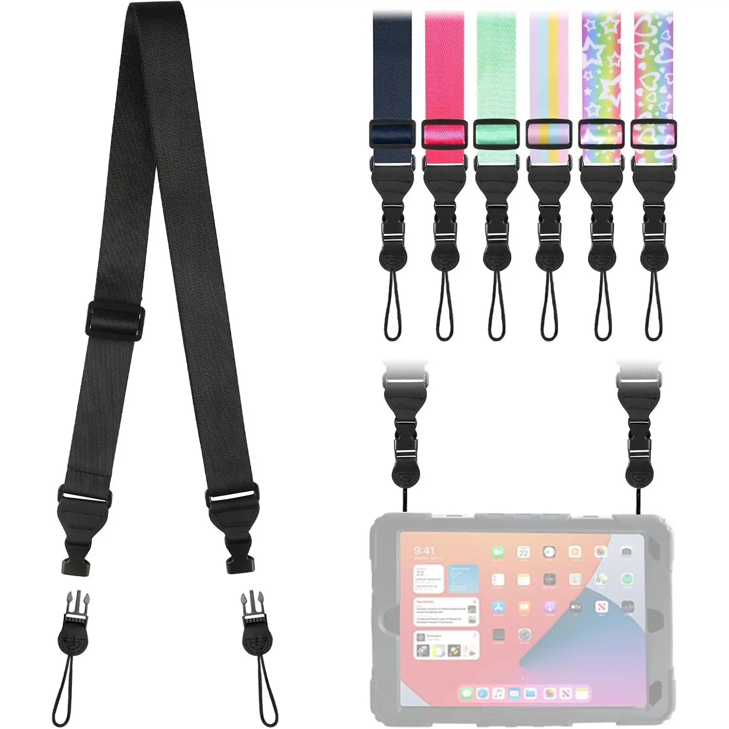 Strap,  Nylon  Lanyard, Comfortable Adjustable  Strap for iPad, Camera, Crossbody Bag, Binocular, Tablet (Black)