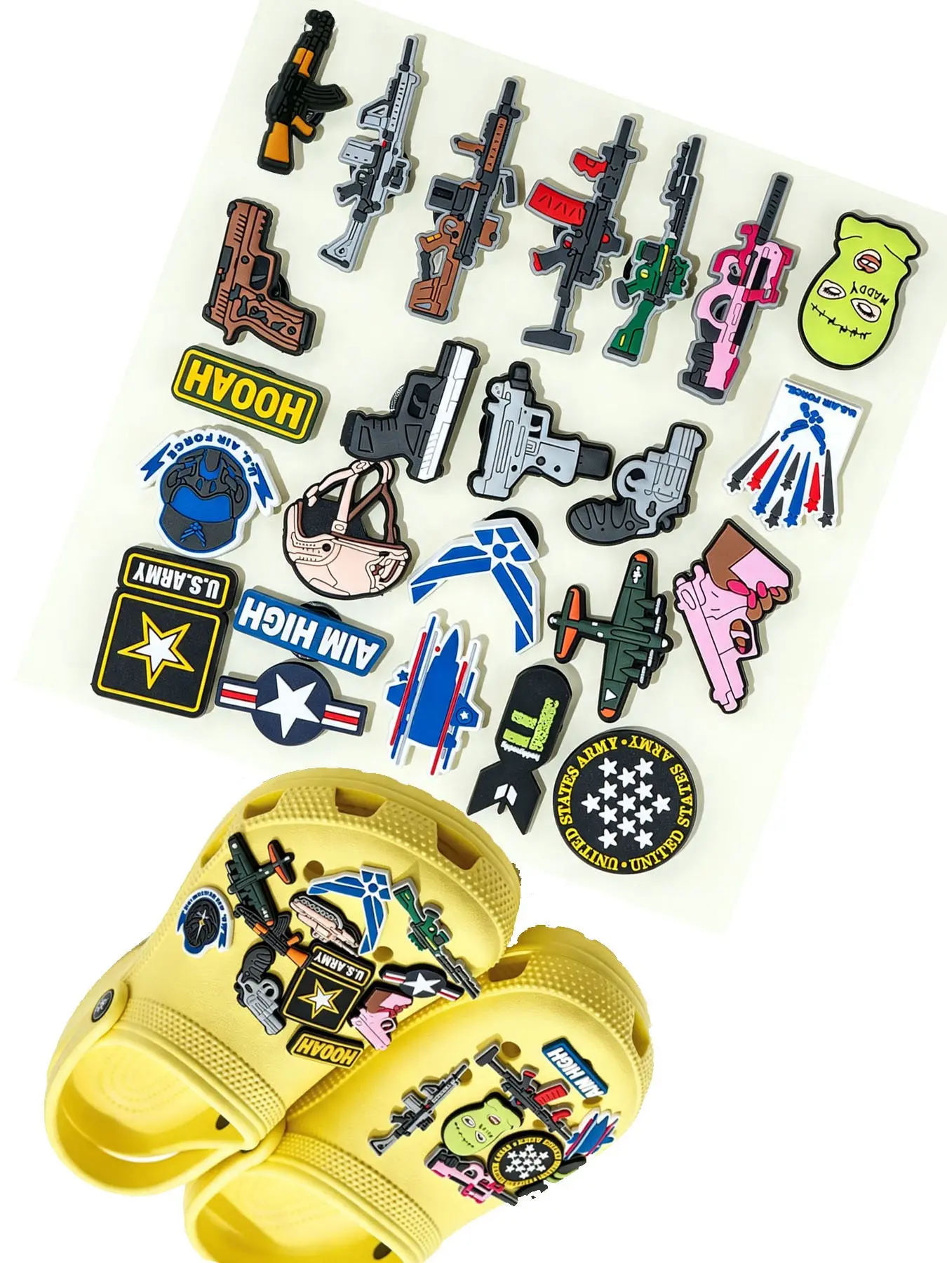 24/32 Pieces Toy Gun Shoe Charms, Cartoon Pattern, Casual Style, All Seasons, Party Gift, Classic Loafer Pendant, Available Now