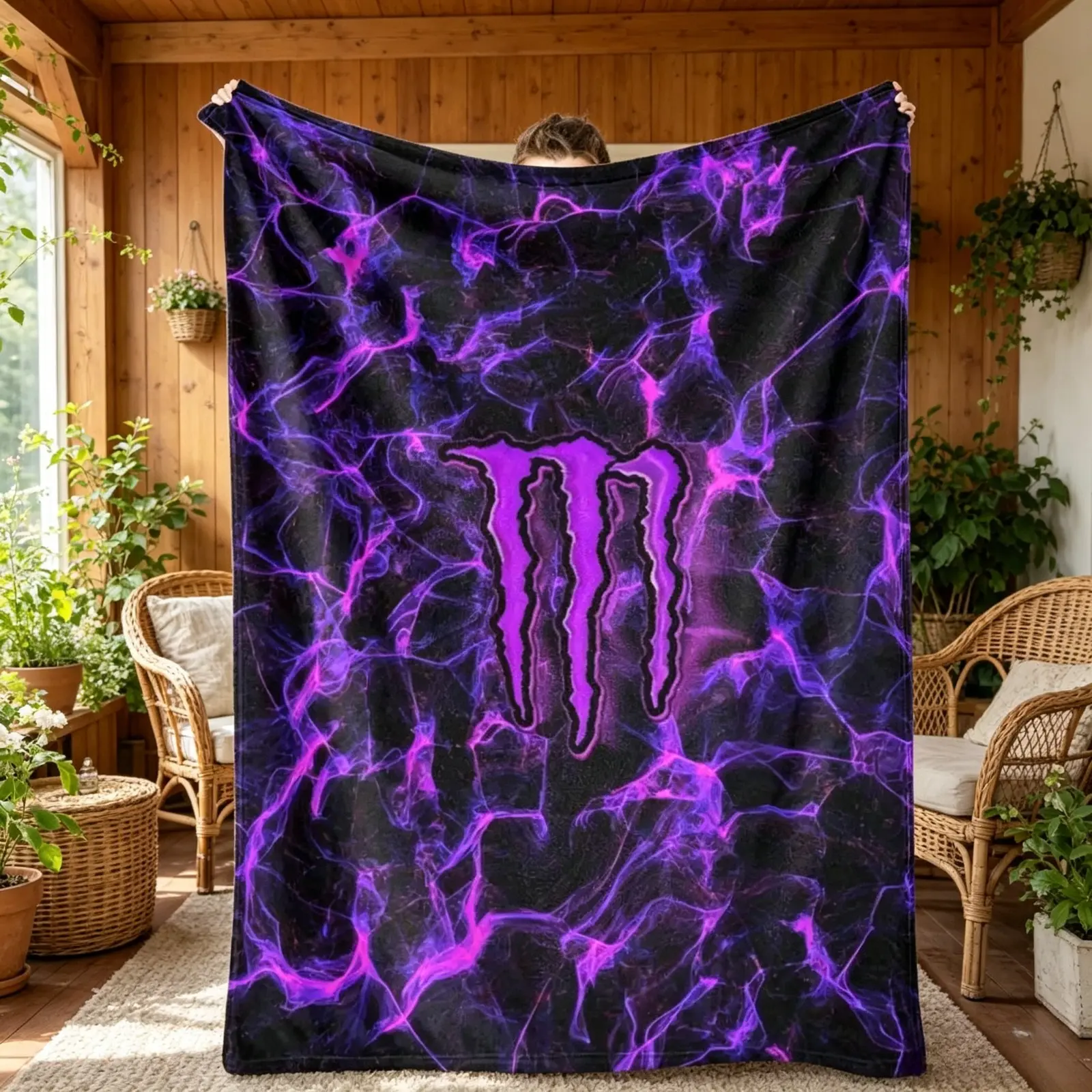 Purple Electric Energy Flannel Throw Blanket Lightning Abstract Digital Print Soft Lightweight Cozy AC Blanket Kids Adults All Season Couch Sofa Bed Office Bedroom Decor Viral Gift Halloween Christmas Birthday Home Decor