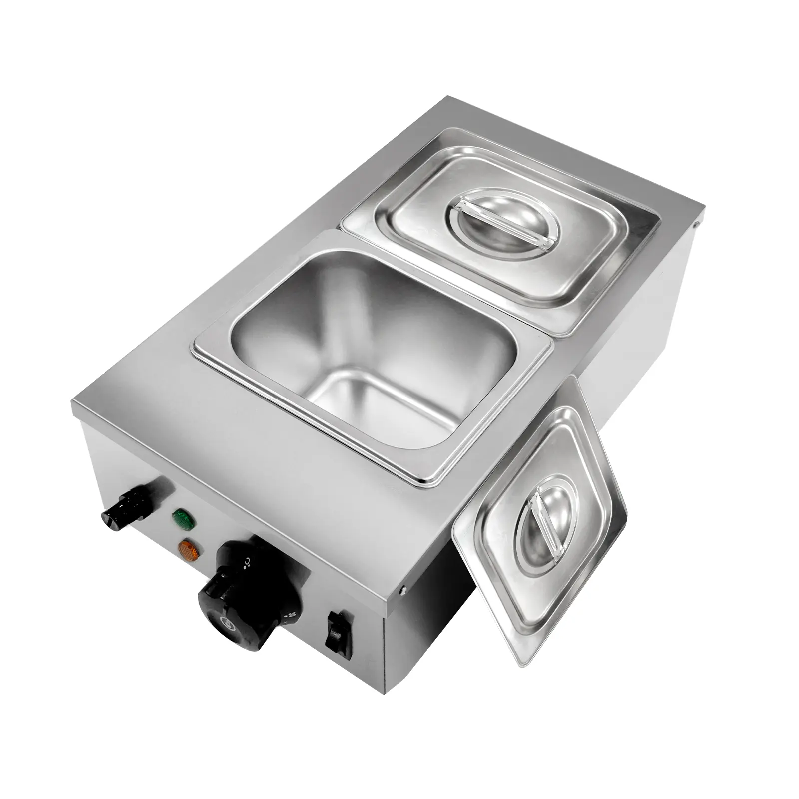 Stainless Steel Countertop Chocolate Melting Machine - 800W/1200W, 2-Tank/3-Tank Options with 3 Pans & Lids, Adjustable Temp, Standard US Plug for Bakery, Commercial Kitchen Use; Water Bath for Caramel, Compound Coatings