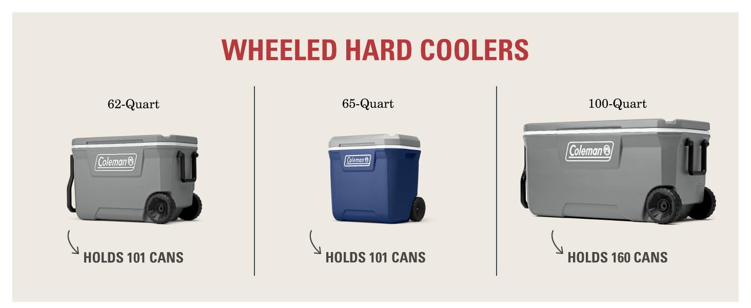 Coleman Classic Series Insulated Portable Rolling Cooler with Wheels, Leak-Resistant Outdoor Hard Cooler Keeps Ice up to 5 Days, 100-Quart