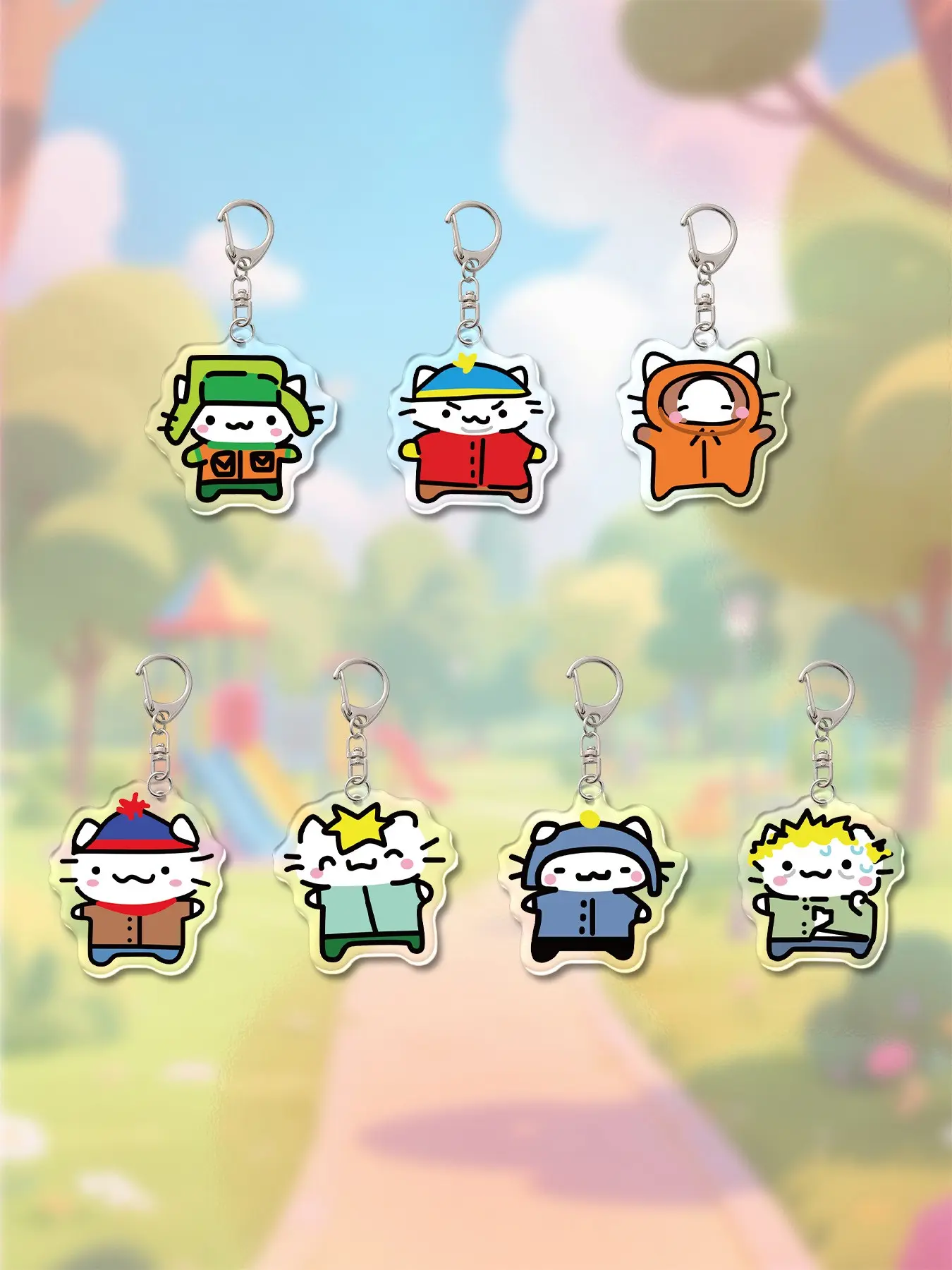 7 Acrylic South Park Keychains, Cute Keychain, Cartoon Cat Keychain Pendant, Backpack Accessory, Wallet Charm, Friend Gift, All Seasons