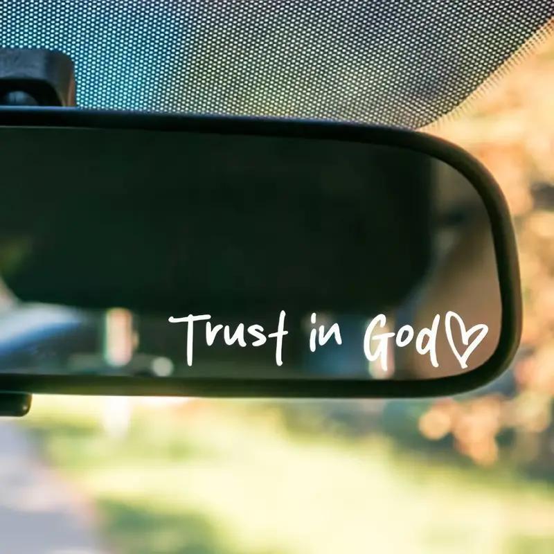 Car Rearview Mirror Decal,4 Counts Set (black+white) Trust in God Car Rearview Mirror Sticker,Ldeal Christian Gift,Lnspirational Vinyl Sticker.