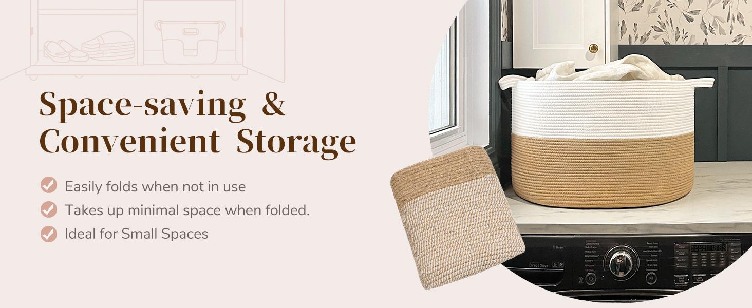 XXXLarge Cotton Rope Basket Woven Laundry Baskets Blanket Baskets Basket with Handle Comforter Cushions Storage Bin Thread Laundry Hamper - 21.7" x 21.7" x 13.8" :