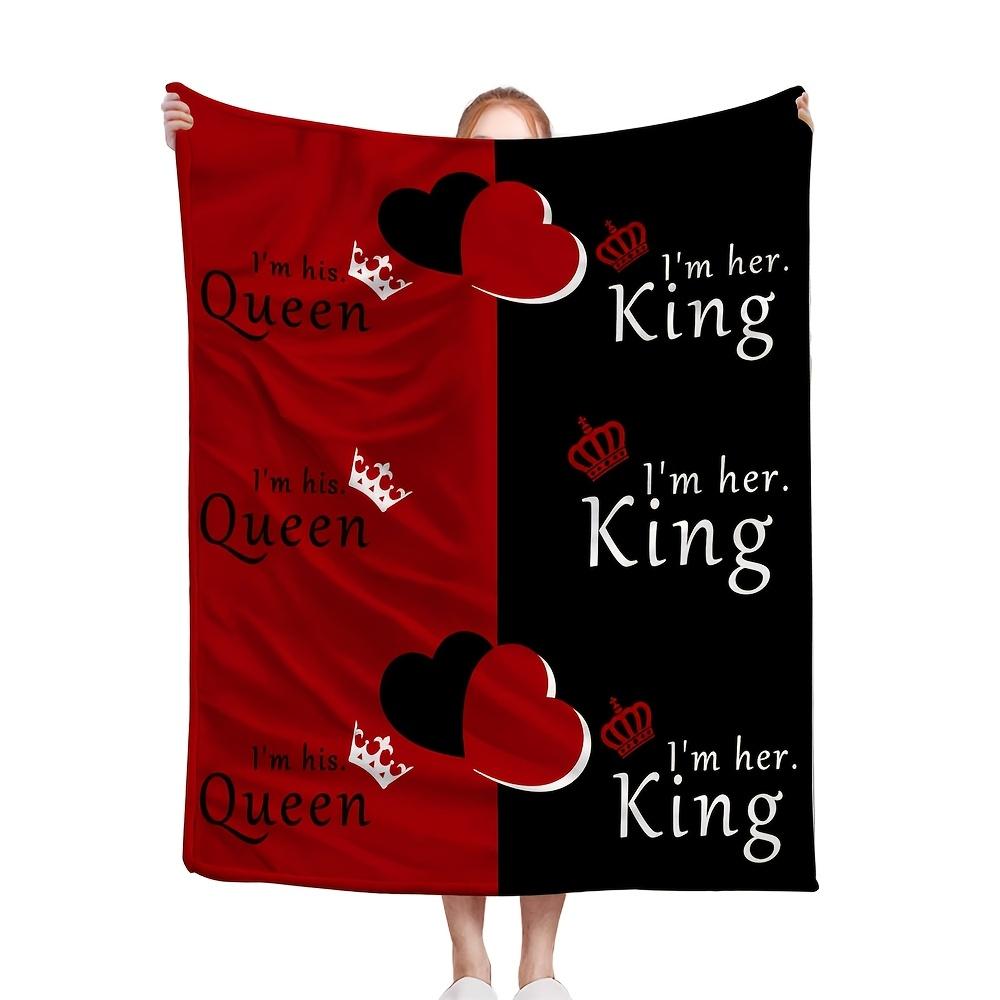 Reversible King and Queen Flannel Blanket, Soft All-Season Knitted Polyester Bedding, Machine Washable with Appliqué, Perfect for Camping, Travel, and Valentine's Day Gift,blanket plushthin quilt holiday gift