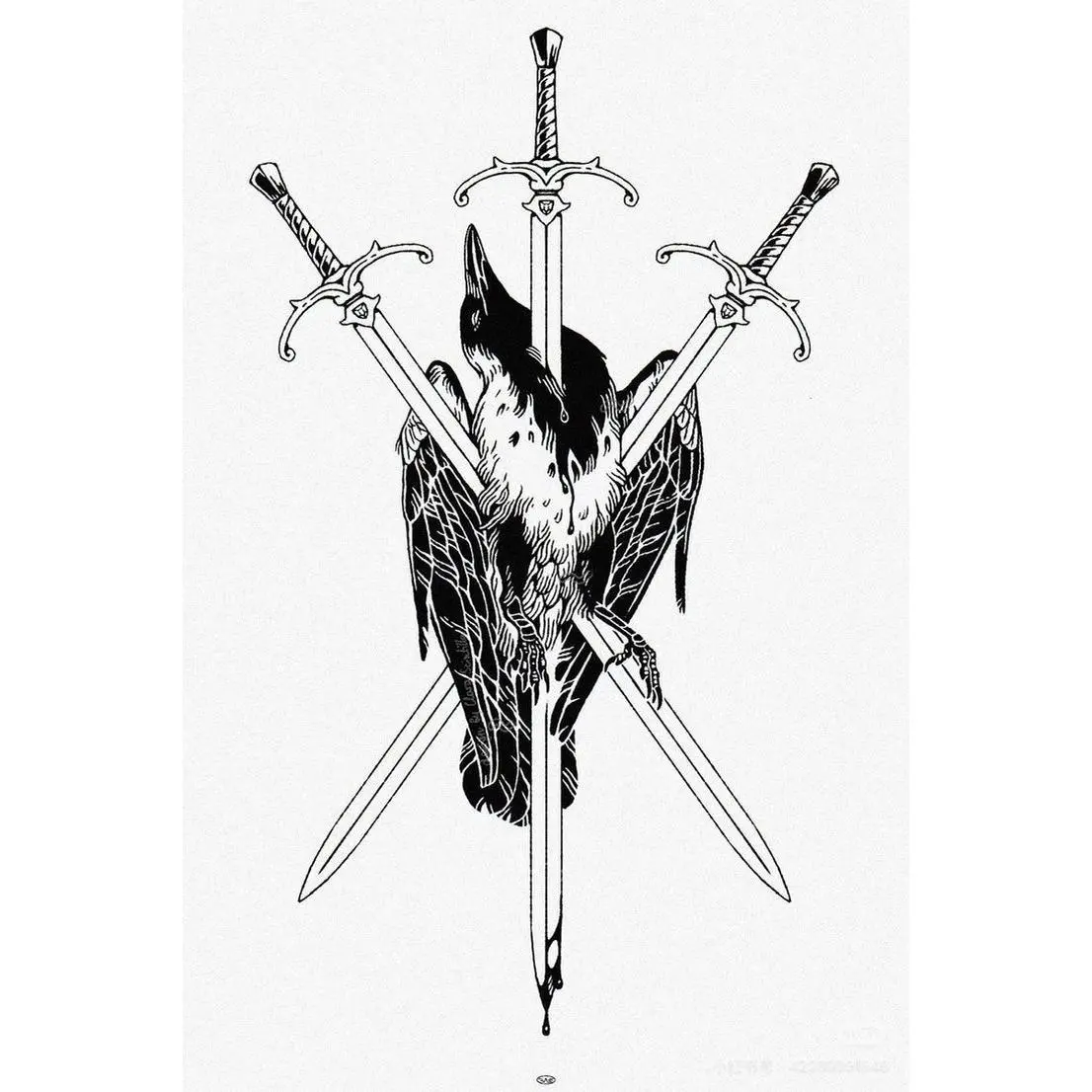 Retro Crow Temporary Tattoos, 15-Piece Sheet of Large Body Art Stickers for Men & Teens, Unique Temporary Art Designs, Retro Look