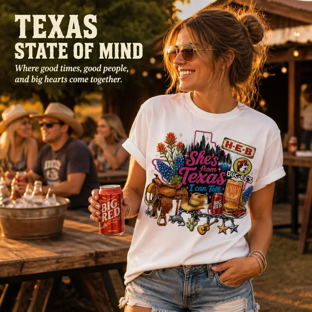 Men's Funny Texas Print Shortleeve T-Shirt - Casual Pure Cotton Round Neck Top, State Pride Novelty Gift Idea, Shortsleeve