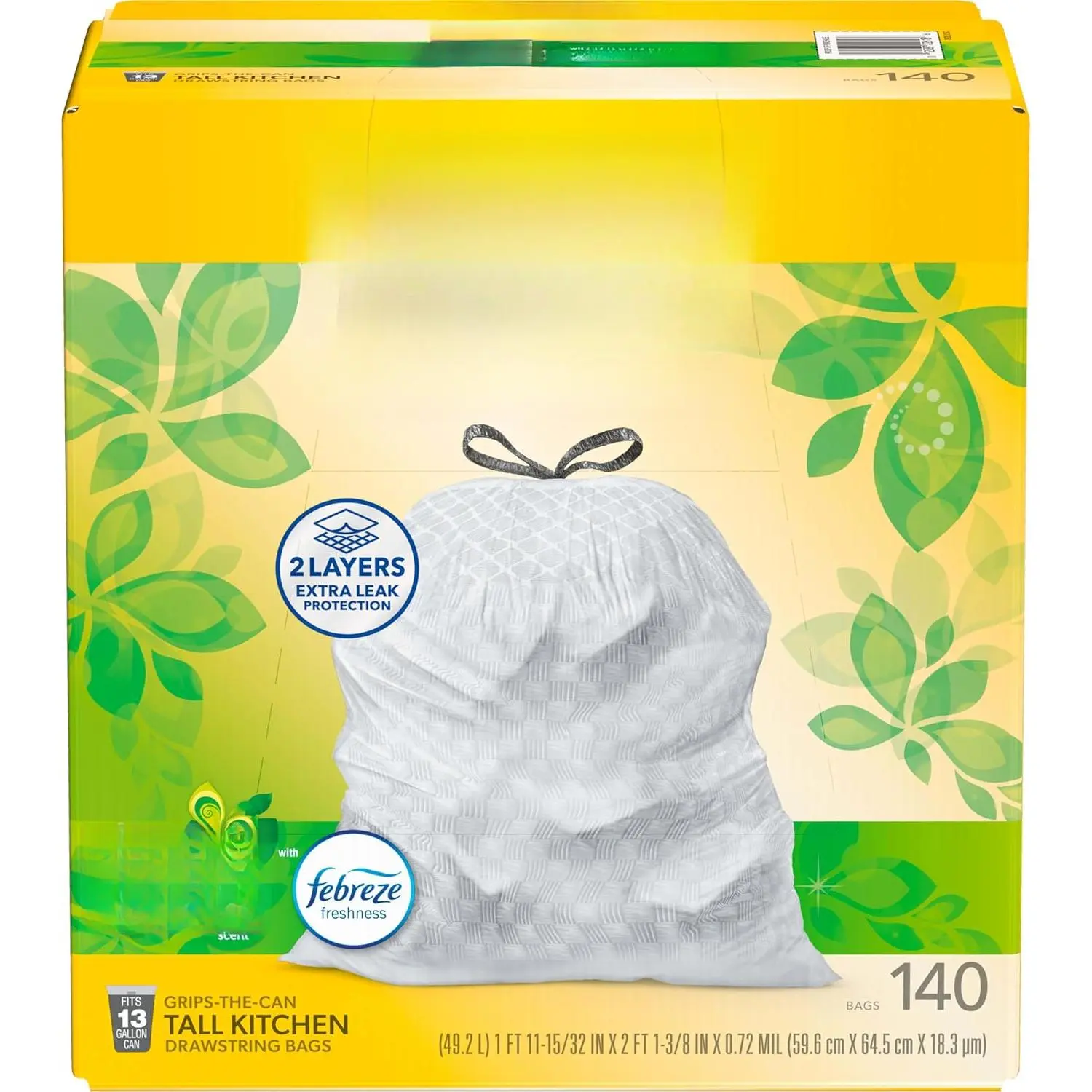 Tall Kitchen Trash Bags, 13 Gallon, Gain Original, 140 Count (Package May Vary)