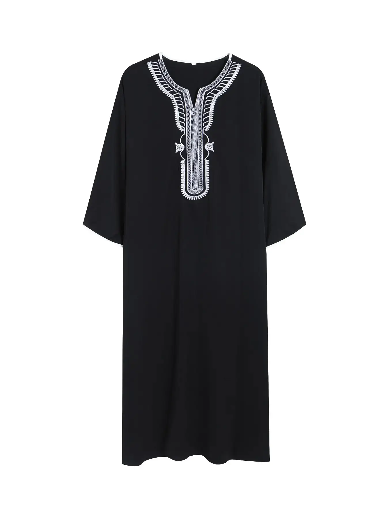 Luxurious Silk Satin Arab Men's Long Robe, Embroidered Trim Sleeves, Loose Fit Muslim Thobe for Mosque Gatherings and Daily Wear