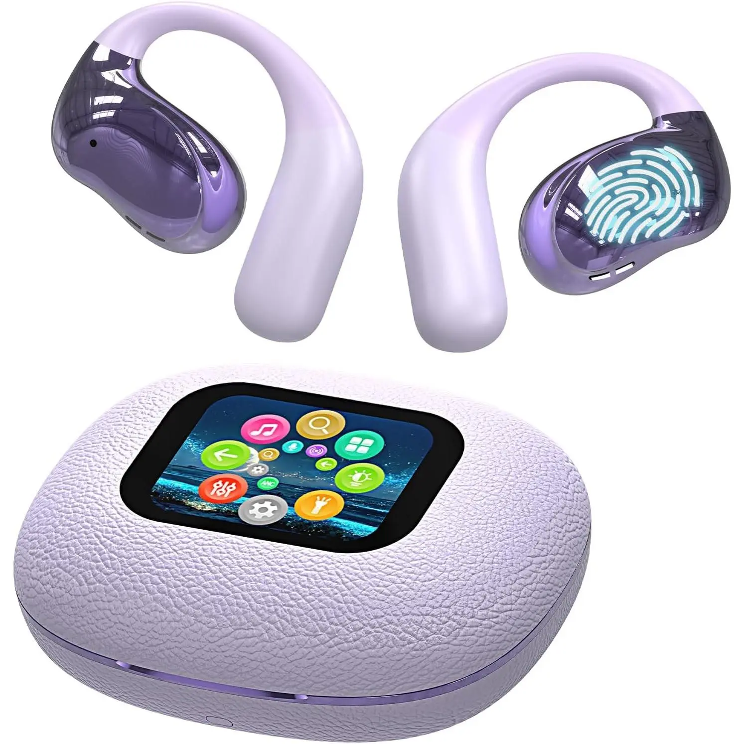 Open Ear Earbuds Ultra Comfort Wireless Bluetooth 5.4 Headphones Over The Ear Earbuds with Intelligent Touch Screen EarHooks IPX7 Waterproof Bone Conduction Earphones for Fitness Sports-PurpleGift