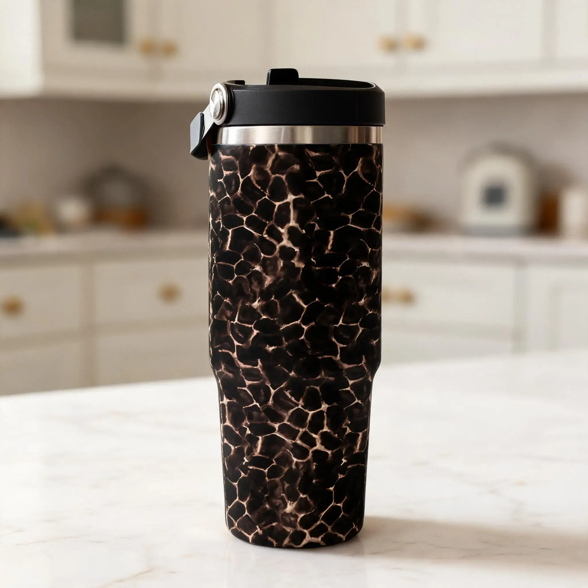 30oz Insulated Traveler Tumbler Cup with Straw, Double-Wall Vacuum Insulated, Meteor Leopard Print, Dual-Use for Hot & Cold Drinks, Travel Mug for Sports, Outdoor, Office & Home, Insulated Drinkware, Ideal Gift #GLOBAL PICKS