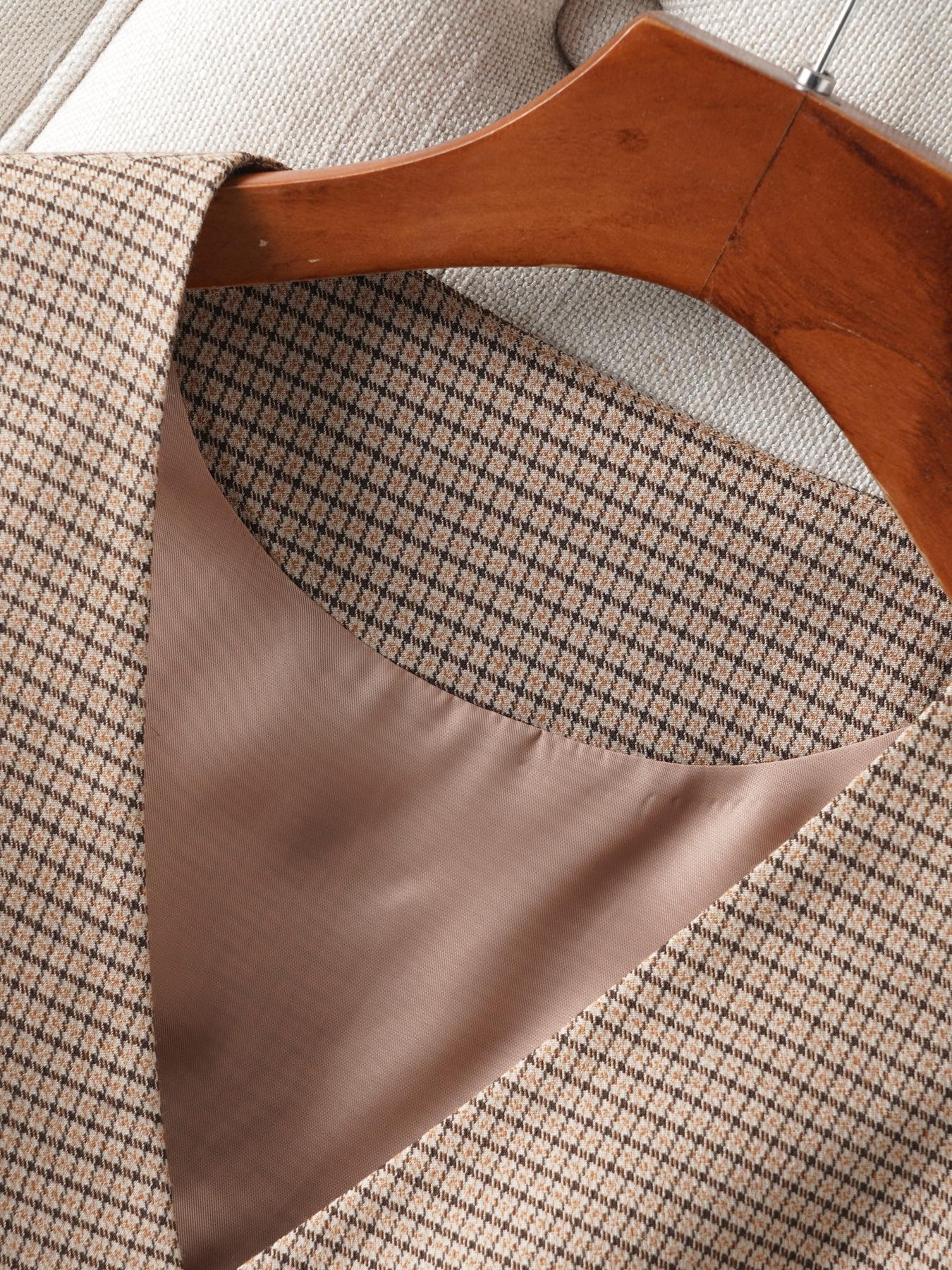 Women's Plaid Print Button Front Vest Blazer, Casual V Neck Sleeveless Waistcoat for Work Office Business, Ladies Spring & Fall Clothes, Formal Wear