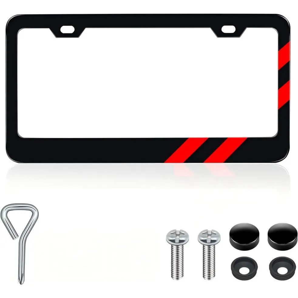 1PC Matte Rust-Proof Solid Aluminum License Plate Frame - Dodge Charger, Challenger, Durango Accessories, Universal Fit License Plate Cover, Front/Rear Car Tag Protector, Includes Hardware, Red Trim, Gift for Friends