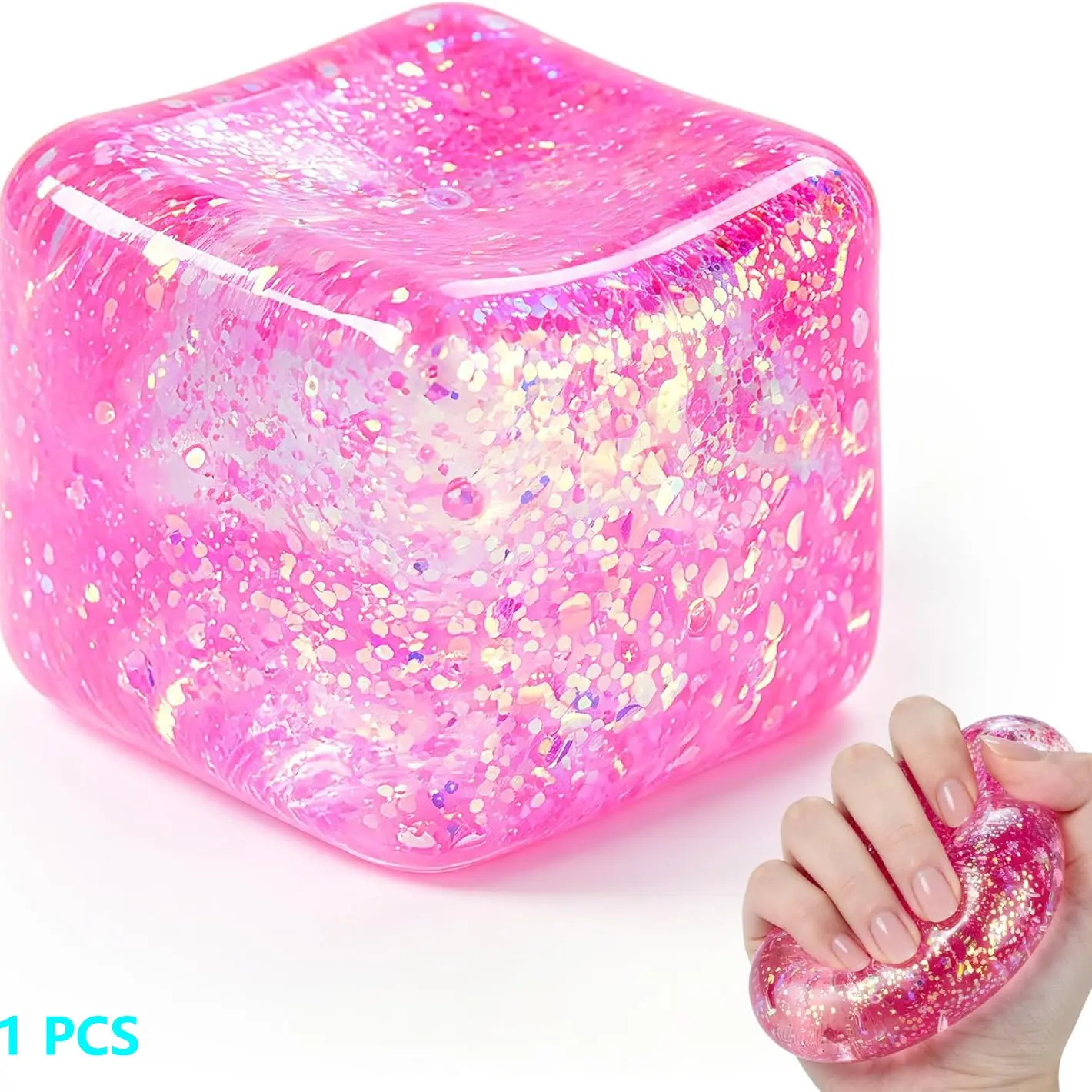 Squishy Cube，Ice Cube Squishy Stress Cube for Adults,Glitter Squishy Slow Rising Fidget Cube Sensory for Anxiety Stress Relief High Density Ice Squeeze Ball Cubes, Anxiety Fidgets, Decompression Squeeze