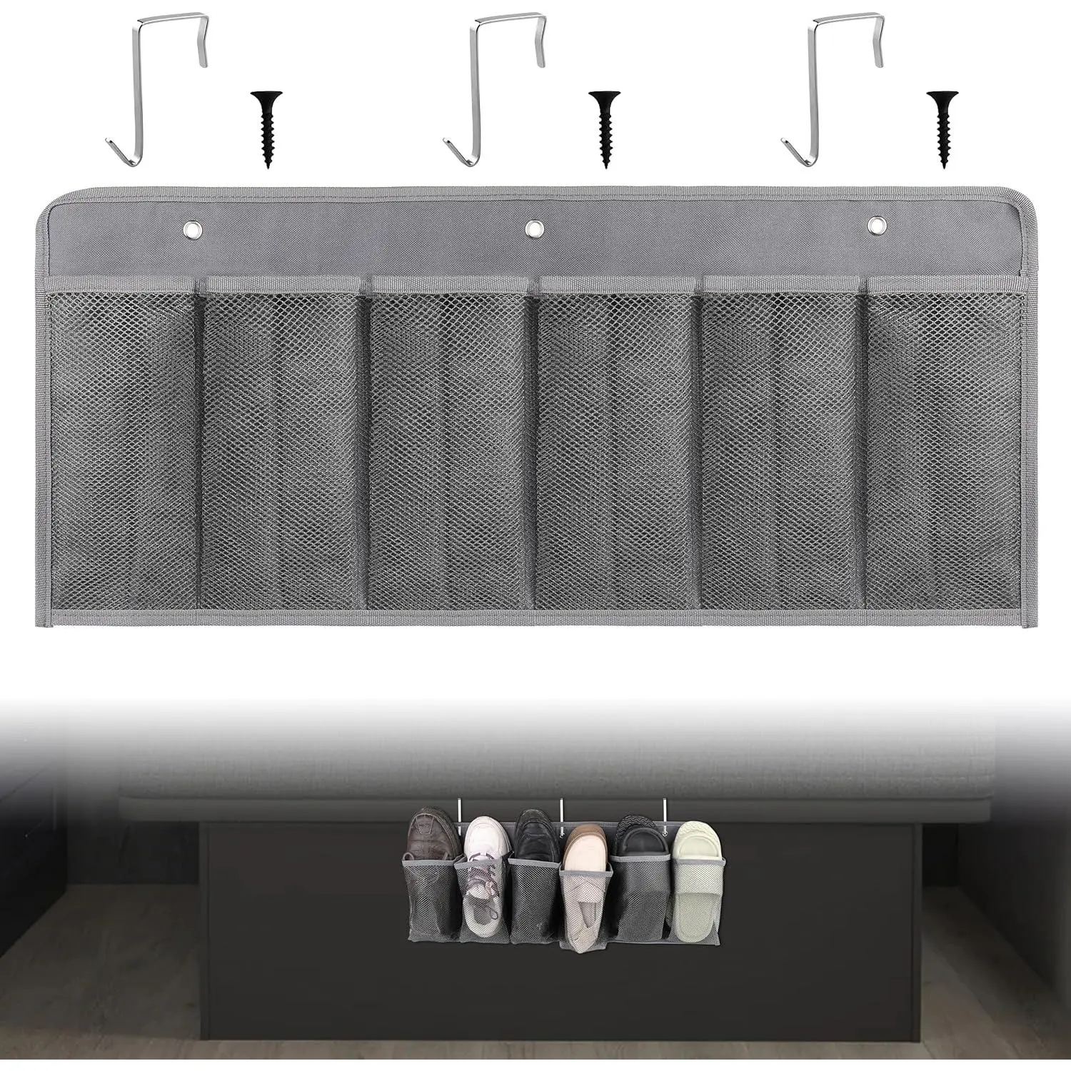 RV Shoe Pockets 6 Large Pockets Heavy  Bedside Storage Organizer with Sturdy Hooks Storage Pockets Hangs  bed for Shoes Toys and Tool Accessories