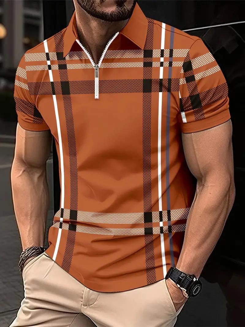 Summer Printed Checks Men's Casual Polo Collar Polo Shirt Menswear Top