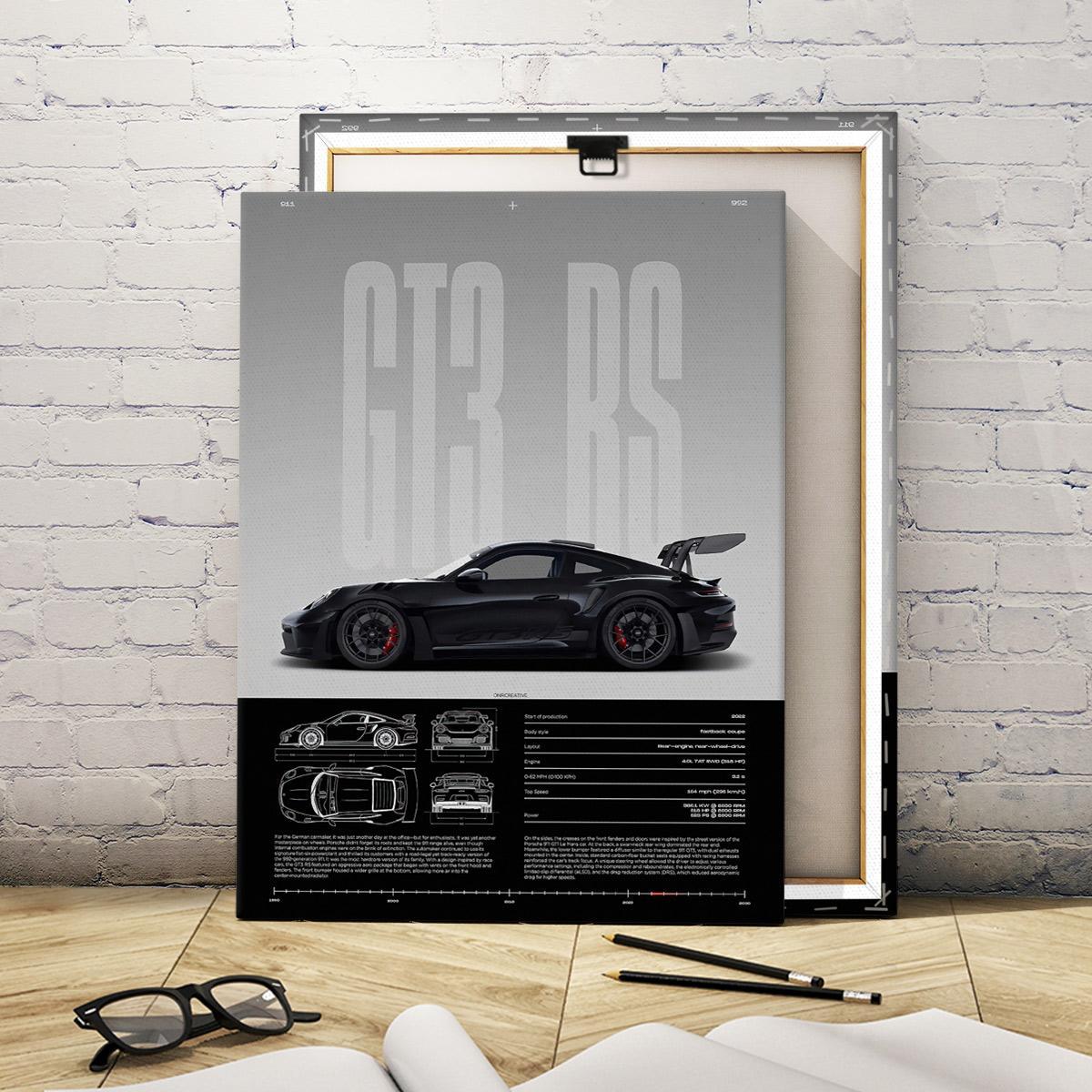 Wooden-Framed Canvas Painting, High-Performance GT3 RS Specification Poster, Modern Canvas Wall Art for Living Room, Bedroom & Office Decoration, Modern Home Decor, Fashion Artistic Ornaments