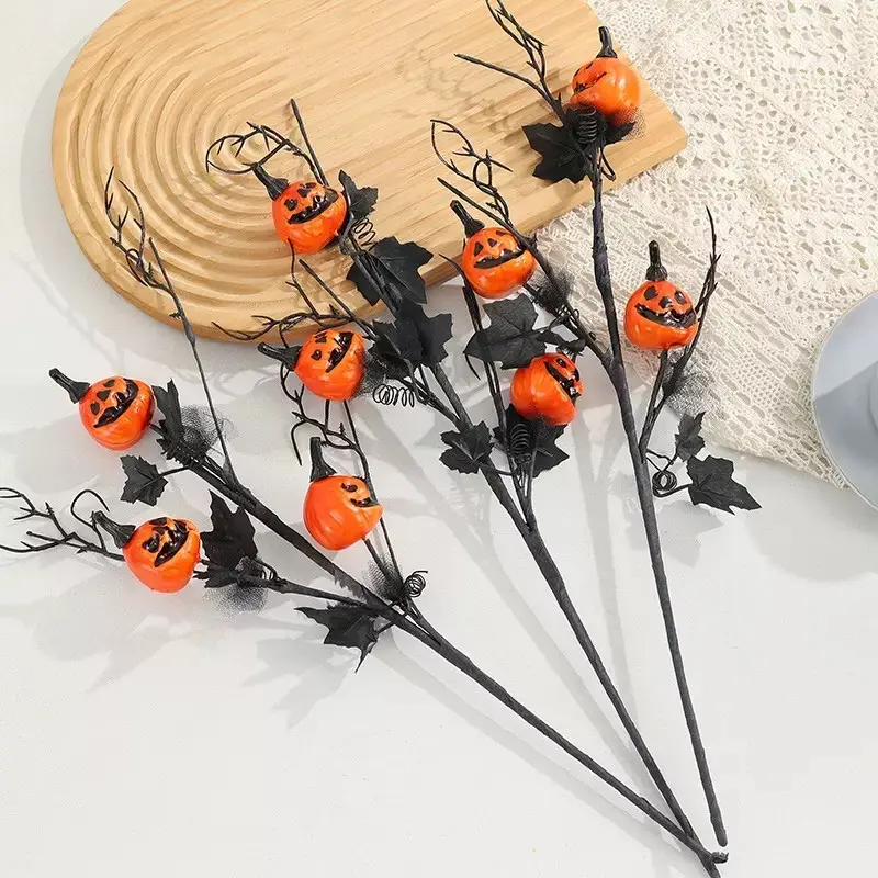 3-piece Halloween artificial flower arrangement - black horror pumpkin flower bouquet vase decoration, ghost pumpkin Halloween party home decoration, Christmas