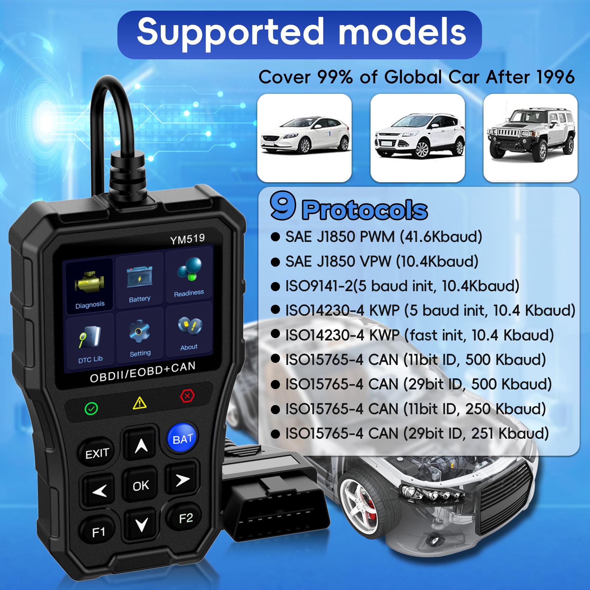 Upgraded Obd2 Scanner Code Reader, Car Diagnostic Scanner Full Obd2 and Can Modes, I/m Ready Check, Real-Time Data Monitoring, Dtc Library, Fits All Obd Ii Cars Since 1996