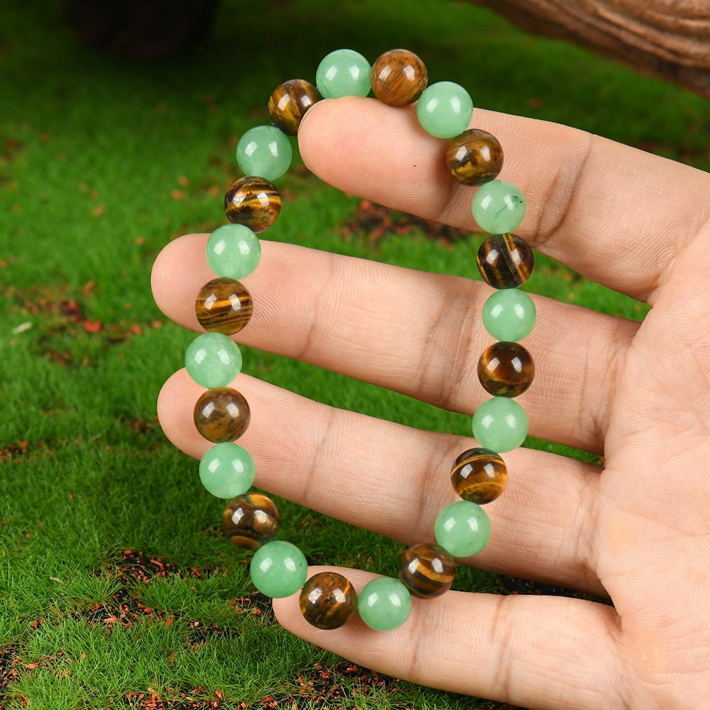 1pc Arpurraina Money Attraction Bracelet with Green Aventurine & Tiger Eye -    blue friendship bracelet beaded  jewelry protection bracelet encouragement gift fashion artificial bracelet  of  the  day Colorblock Beaded Crystal Bracelet