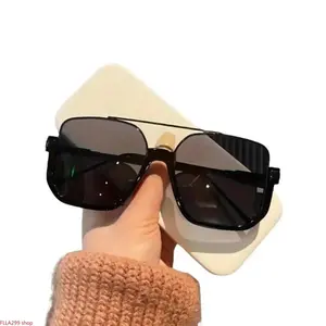 Retro Metal Double-Bridge Semi Rimless Oversized Square Eyewear With Blue Light Blocking Lenses, Unisex Casual AC Frame Glasses, Practical Daily And Driving Fashion Accessory For Men And Women