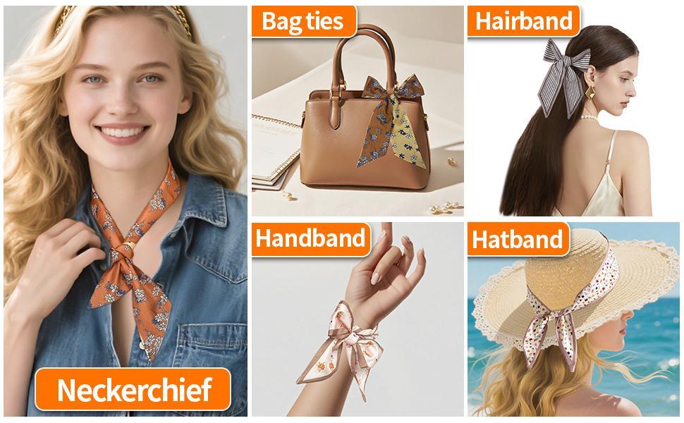 24Count Fashion Scarf Set for Women, Multifunctional Silk-Like Neck & Hair Scarves, Bag Accessories and Headbands in Assorted Prints Gothic Letter Embroidered Horns Hat trucker Adjustable Brown Leather Mesh heart shaped cowboy Satin Lined Turban Head Wrap