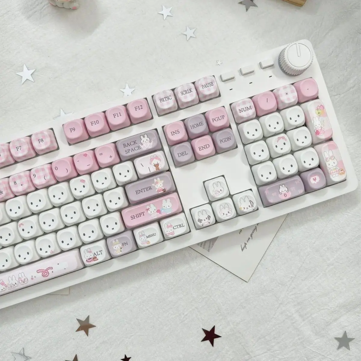 Anime 104 Keys Miffy Keyboard Machinery Office Game Wired Good Looks Cute Pink White Expression Letters Crisp Feel Lovely Kawaii