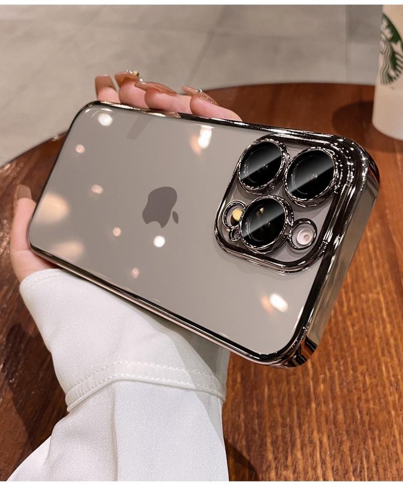 Suitable for iPhone 17/16/15/14/13/12/11 Phone Case Electroplated PC Transparent  Full Coverage Lens Shockproof Protective Cover, Dropresistant Case, Shockproof Cover, Sleek Design, Clear Phone Shell